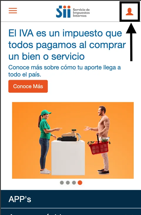 Versión móvil del SII con el ícono de persona destacado