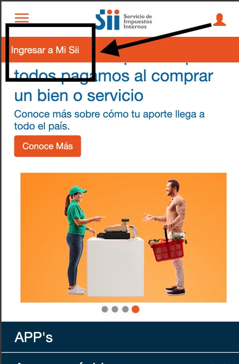 Menú móvil del SII con la opción Ingresar a Mi SII